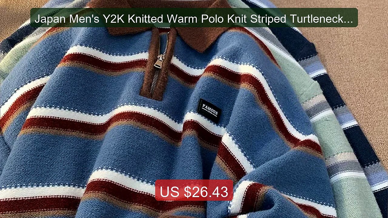 Japan Men's Y2K Knitted Warm Polo Knit Striped Turtleneck Swea... -- Hot Deal 2026 | Limited Offer!