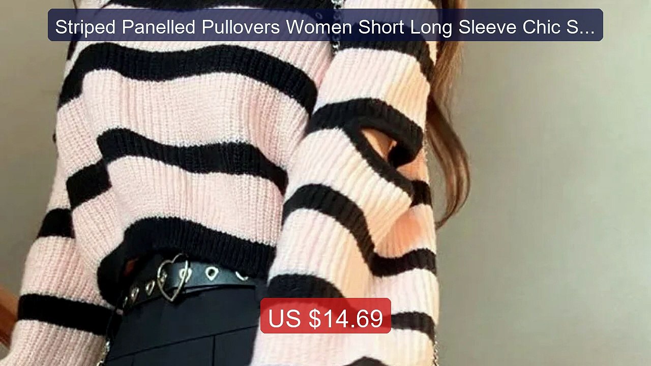 Striped Panelled Pullovers Women Short Long Sleeve Chic Street... -- Hot Deal 2026 | Limited Offer!