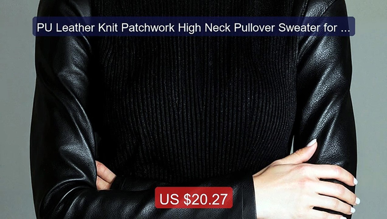 PU Leather Knit Patchwork High Neck Pullover Sweater for Women... -- Best Buy 2026 | Great Quality!
