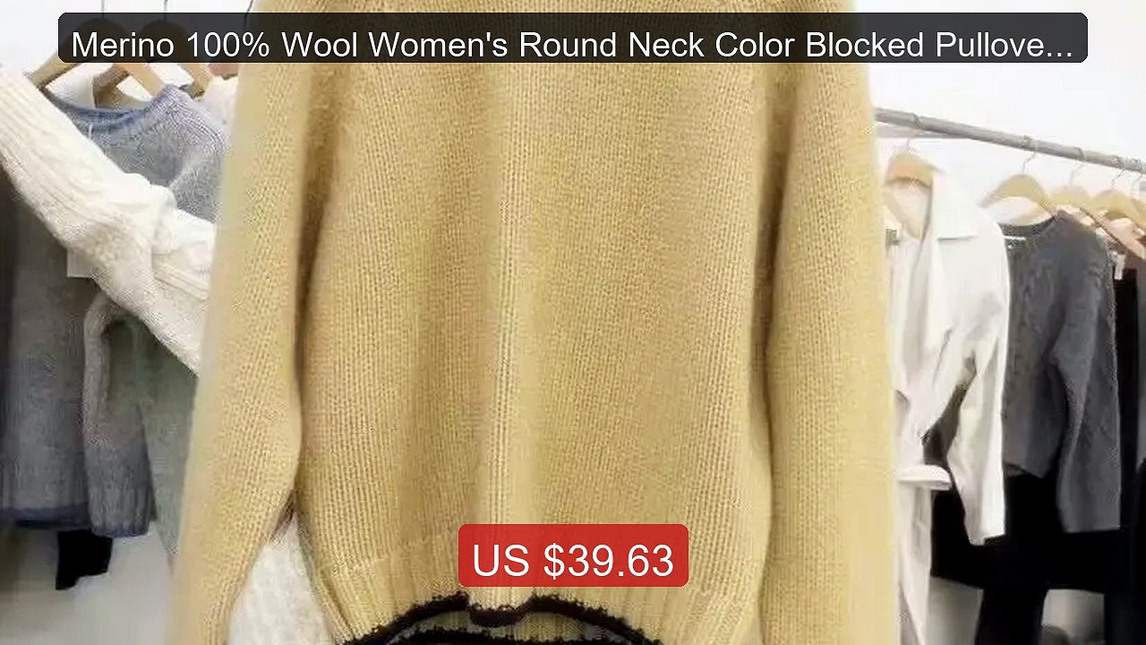 Merino 100% Wool Women's Round Neck Color Blocked Pullover Aut... -- Best Buy 2026 | Great Quality!