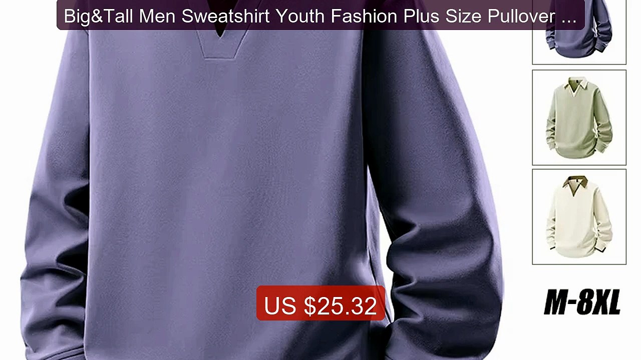 Big&Tall Men Sweatshirt Youth Fashion Plus Size Pullover V Ne... -- Amazing Value 2026 | Must Have!