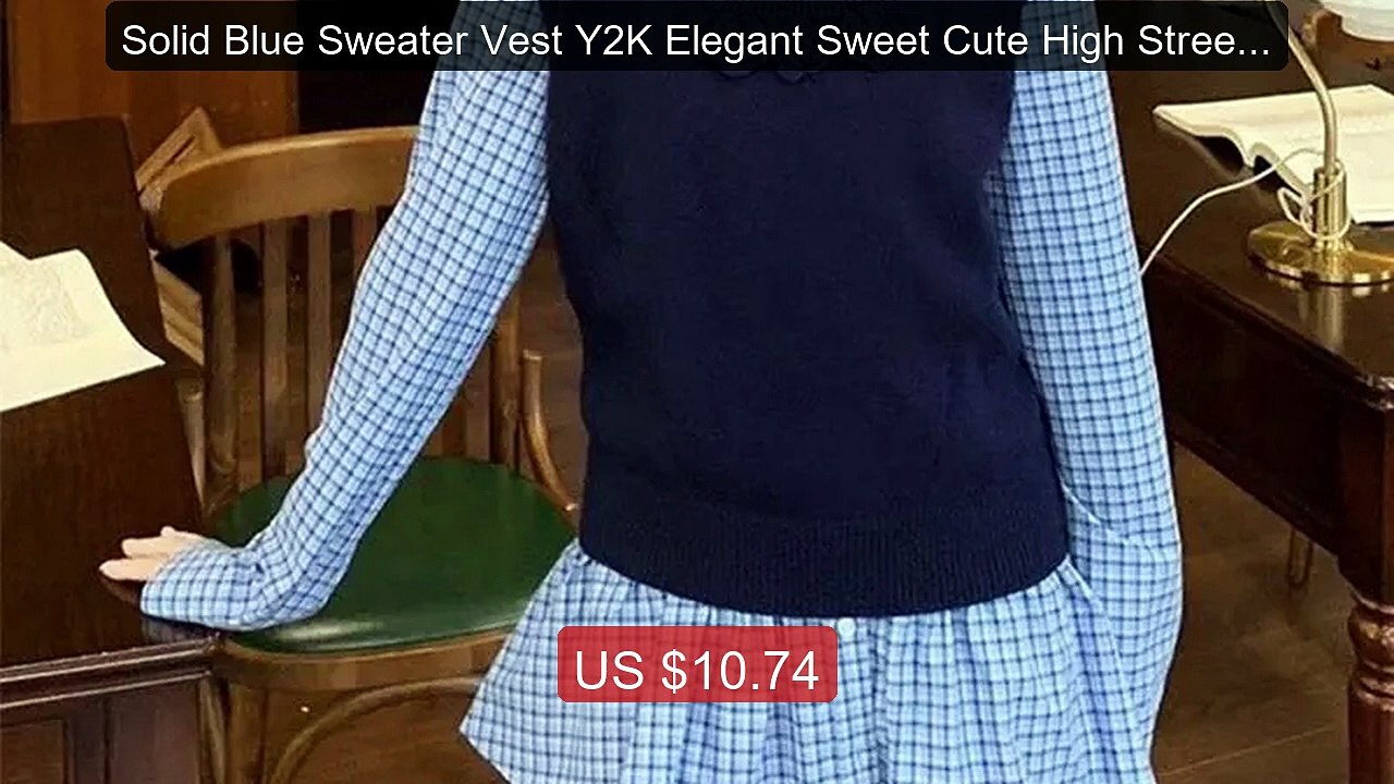 Solid Blue Sweater Vest Y2K Elegant Sweet Cute High Street ... -- Top Pick 2026 | Unbeatable Price!