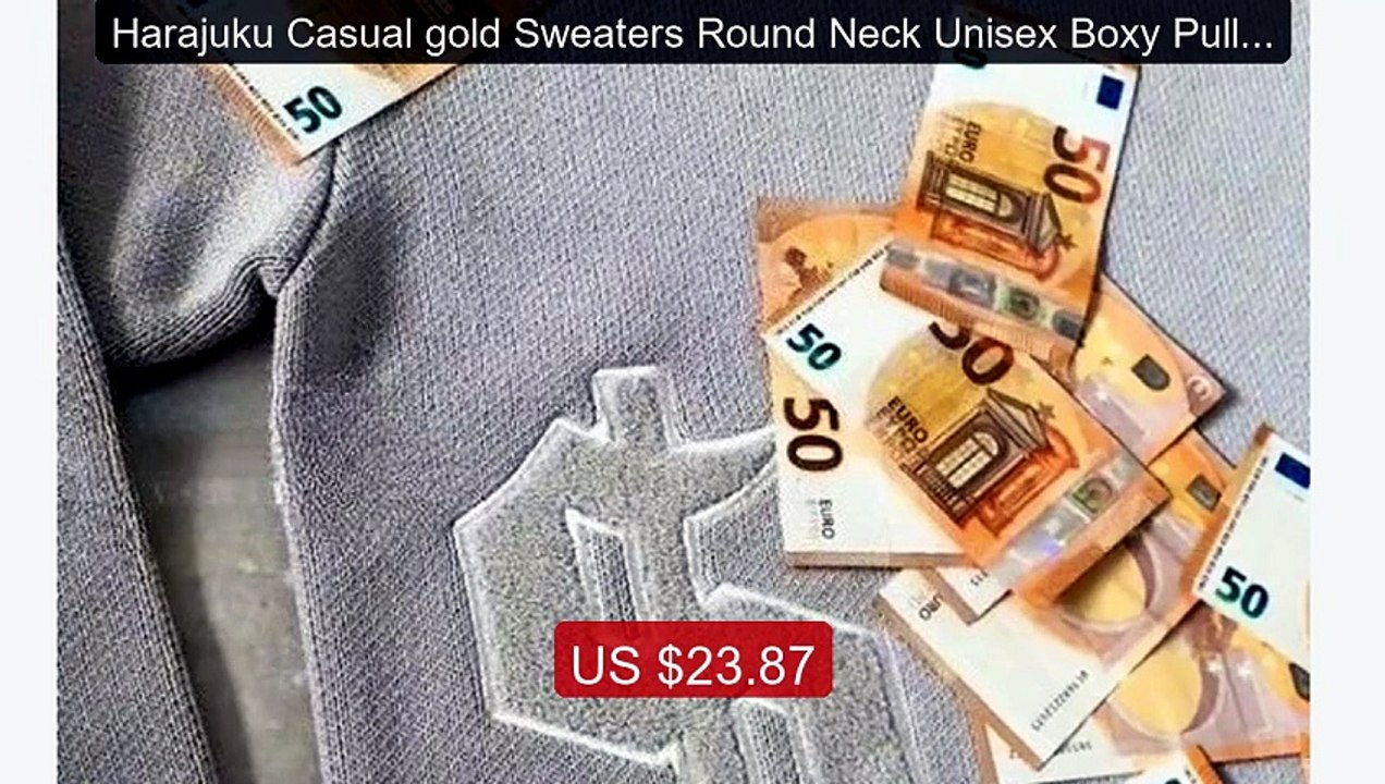 Harajuku Casual gold Sweaters Round Neck Unisex Boxy Pullovers Pop... -- Best Deal 2026 | Shop Now!
