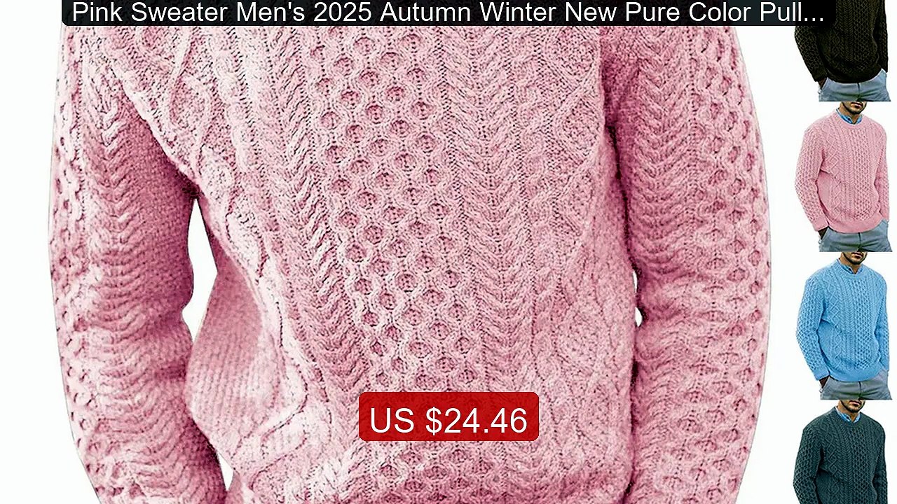 Pink Sweater Men's 2025 Autumn Winter New Pure Color Pullover ... -- Hot Deal 2026 | Limited Offer!