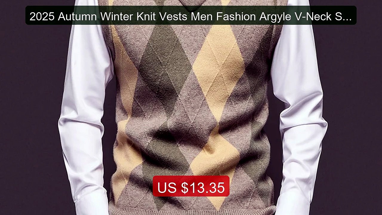 2025 Autumn Winter Knit Vests Men Fashion Argyle V-Neck Smart... -- Amazing Value 2026 | Must Have!