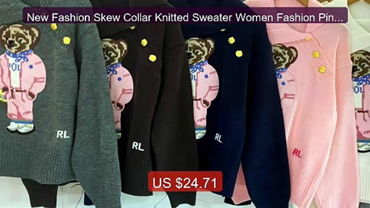 New Fashion Skew Collar Knitted Sweater Women Fashion Pink Car... -- Hot Deal 2026 | Limited Offer!