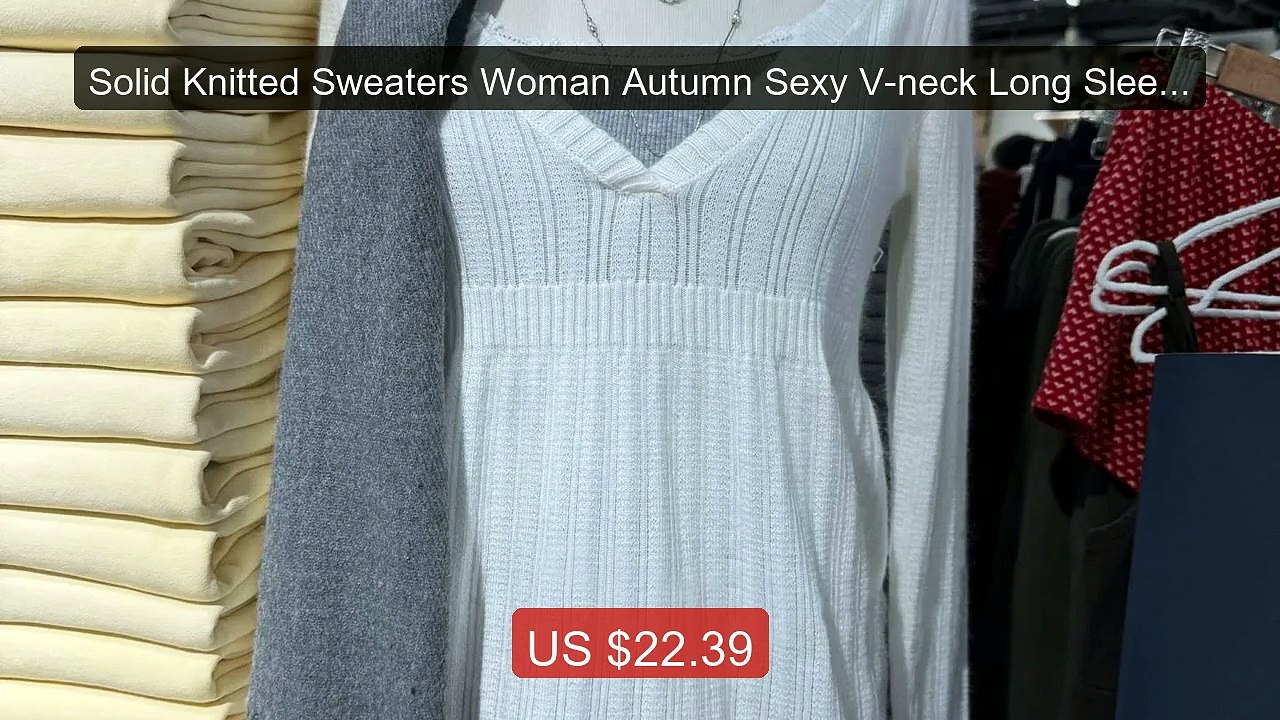 Solid Knitted Sweaters Woman Autumn Sexy V-neck Long Sleeve S... -- Amazing Value 2026 | Must Have!