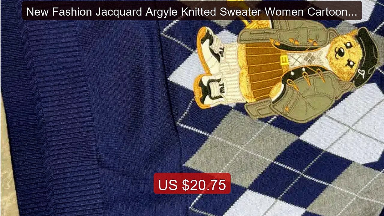 New Fashion Jacquard Argyle Knitted Sweater Women Cartoon B... -- Top Pick 2026 | Unbeatable Price!