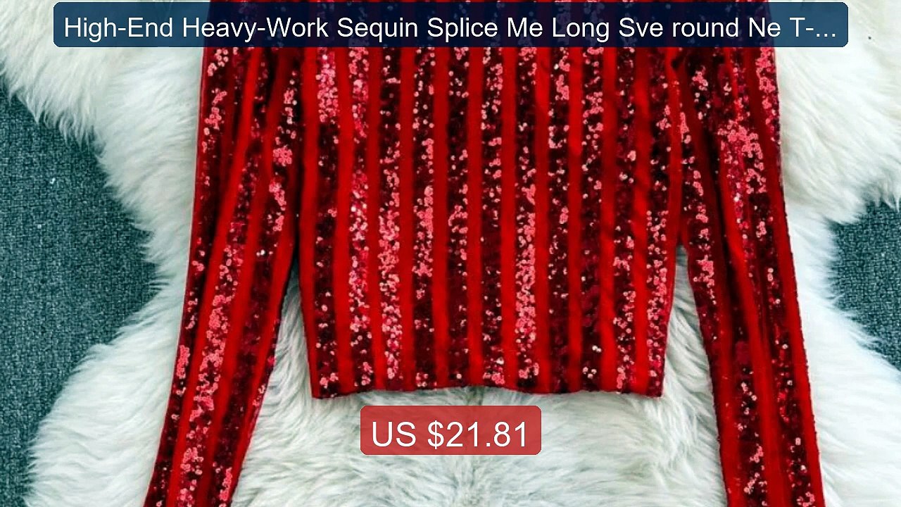 High-End Heavy-Work Sequin Splice Me Long Sve round Ne T-irt ... -- Amazing Value 2026 | Must Have!