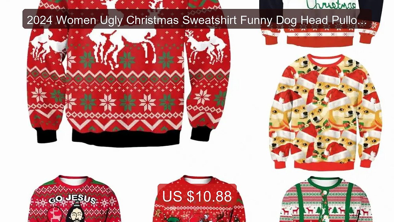 2024 Women Ugly Christmas Sweatshirt Funny Dog Head Pullovers ... -- Hot Deal 2026 | Limited Offer!