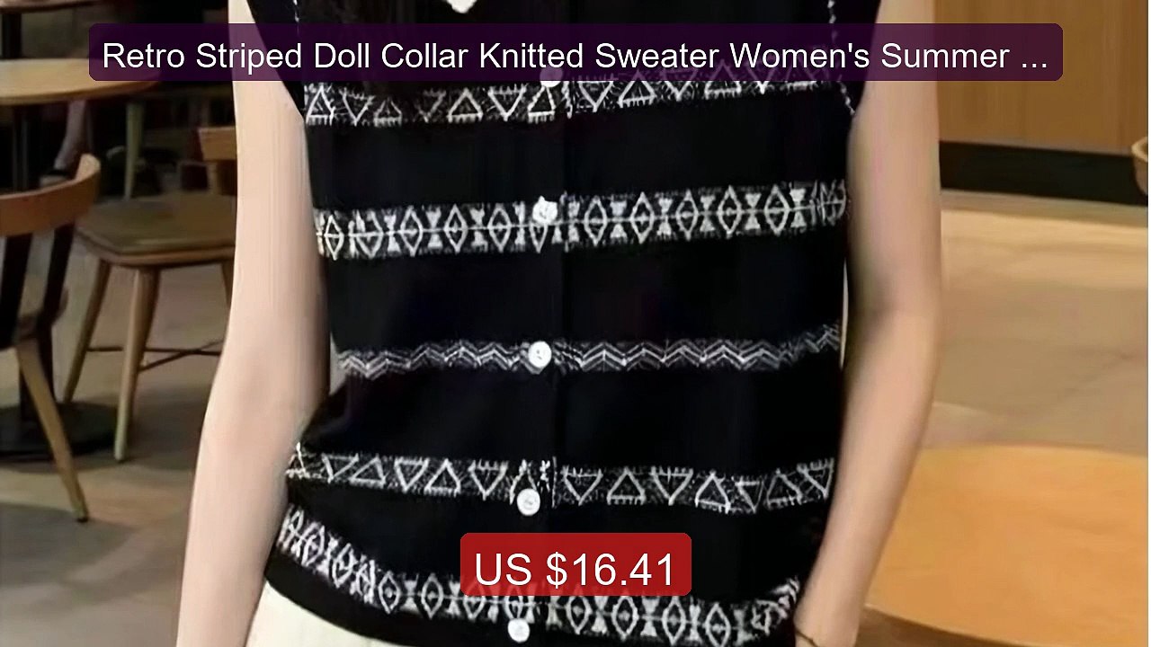 Retro Striped Doll Collar Knitted Sweater Women's Summer Thin Slimm... -- Top Rated 2026 | Buy Now!