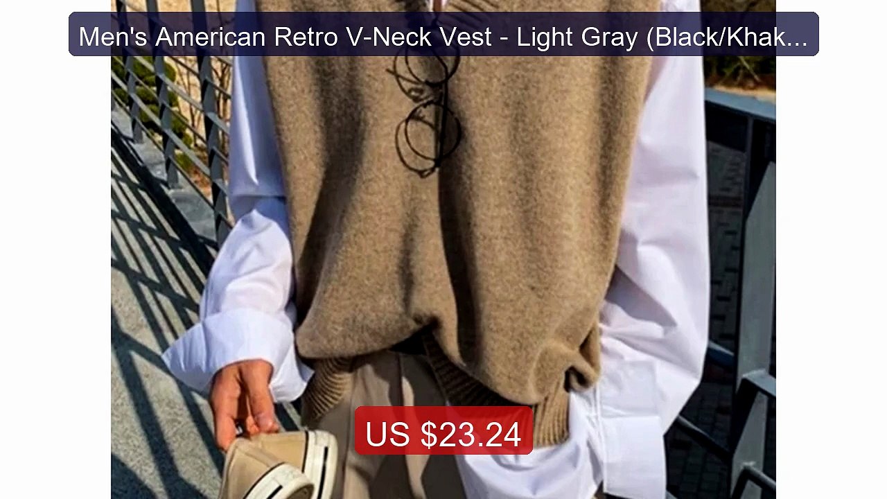 Men's American Retro V-Neck Vest - Light Gray (Black/Khaki/... -- Top Pick 2026 | Unbeatable Price!
