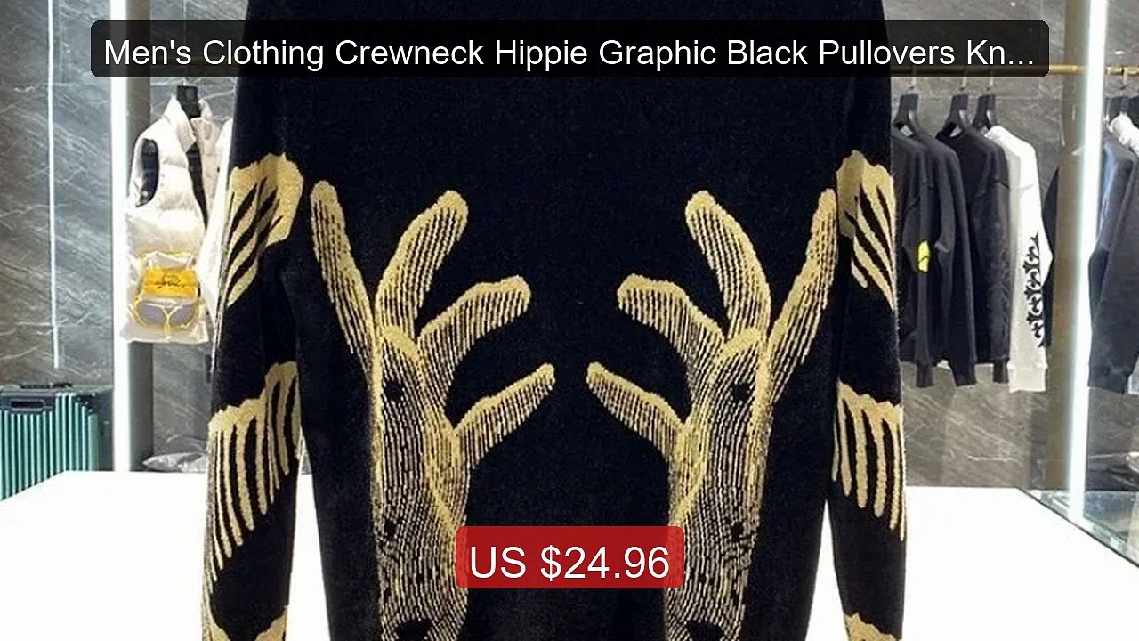 Men's Clothing Crewneck Hippie Graphic Black Pullovers Knit Sweater... -- Top Rated 2026 | Buy Now!