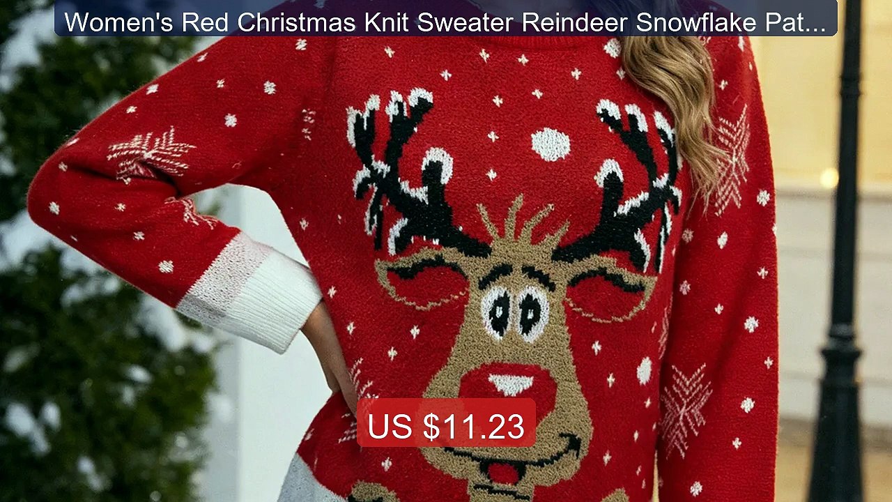 Women's Red Christmas Knit Sweater Reindeer Snowflake Pattern Casu... -- Best Deal 2026 | Shop Now!