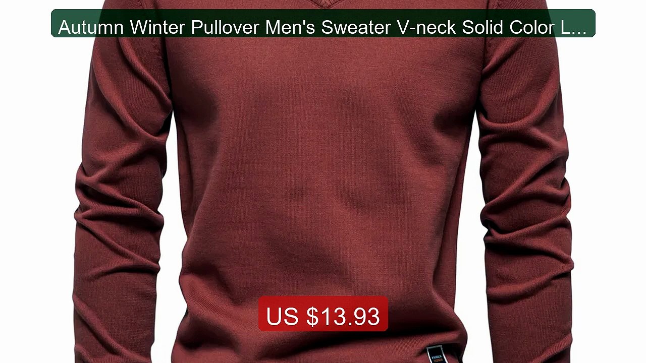 Autumn Winter Pullover Men's Sweater V-neck Solid Color Long S... -- Best Buy 2026 | Great Quality!