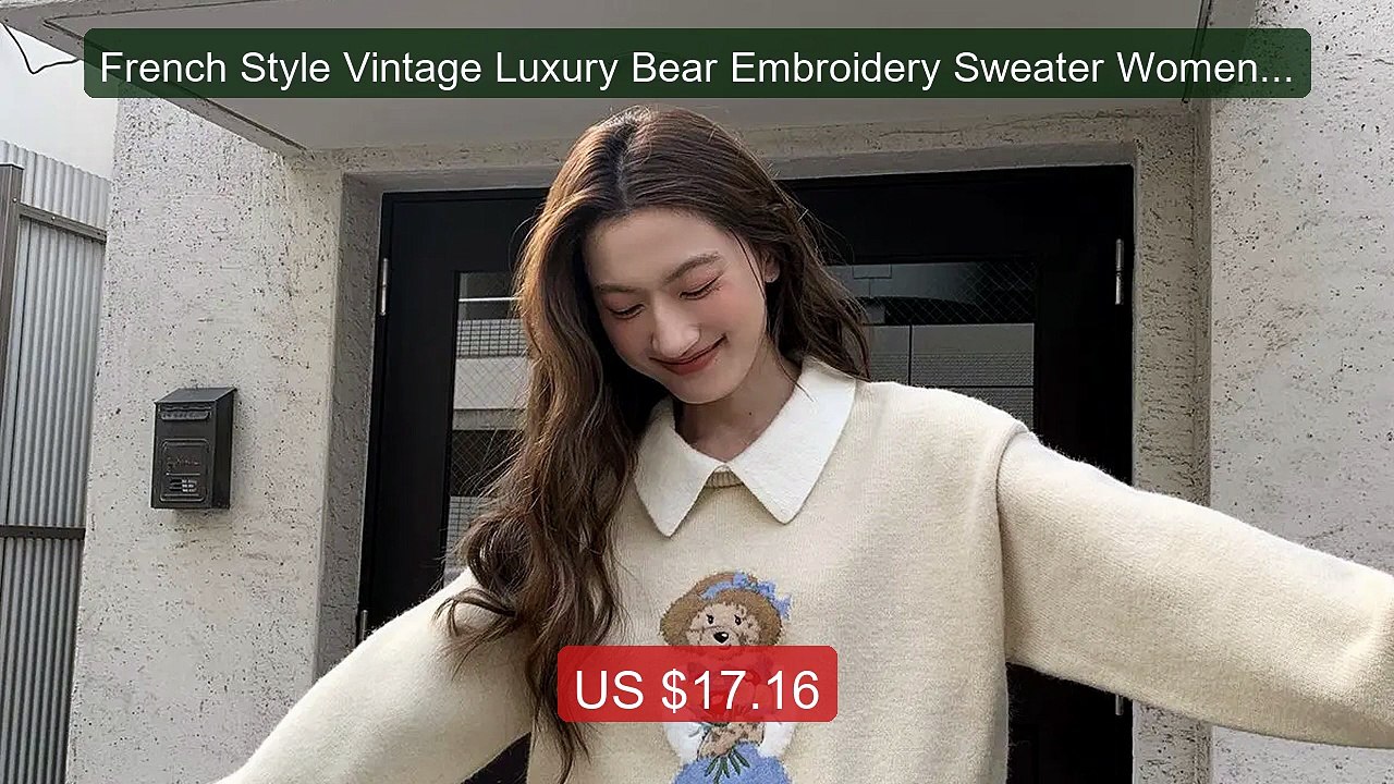 French Style Vintage Luxury Bear Embroidery Sweater Women Autu... -- Best Buy 2026 | Great Quality!