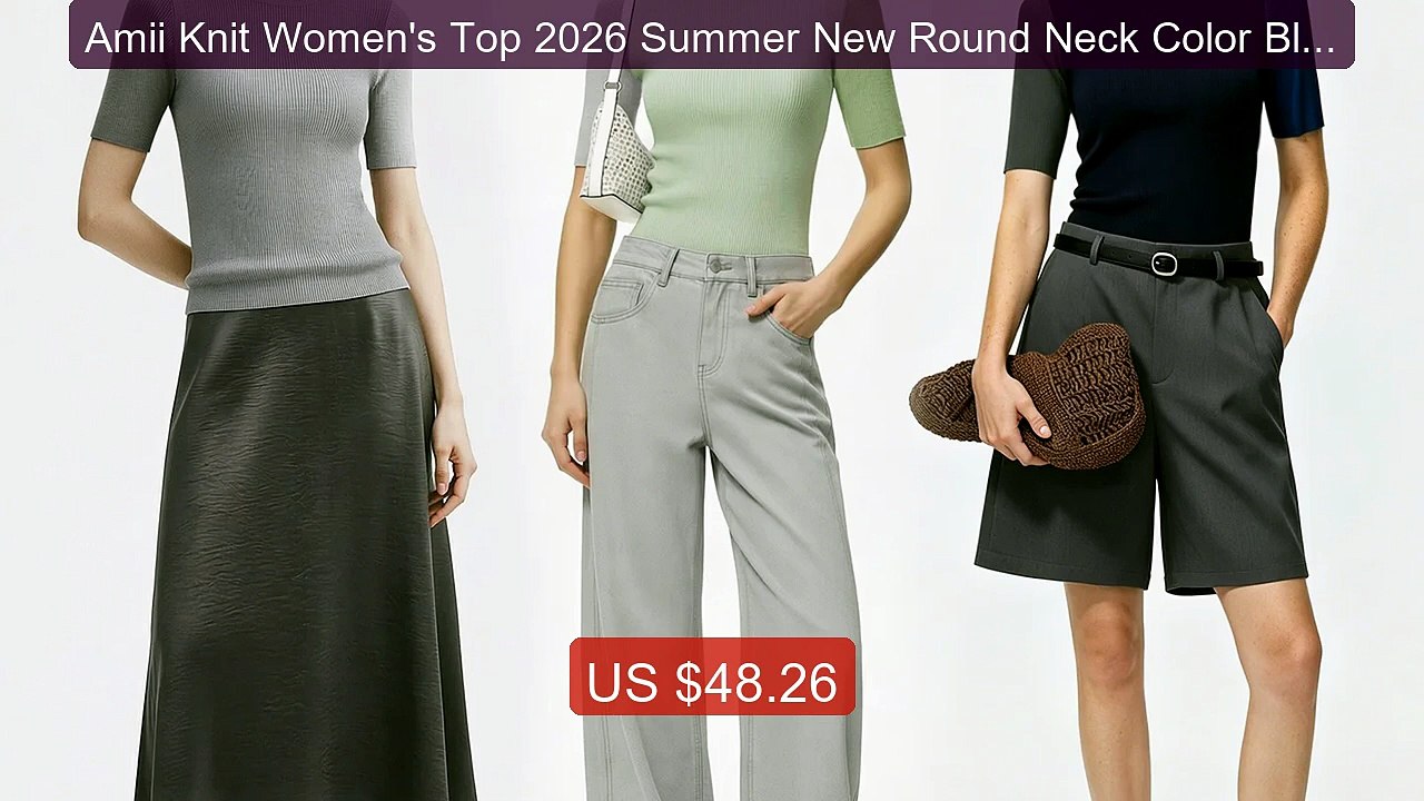 Amii Knit Women's Top 2026 Summer New Round Neck Color Block M... -- Hot Deal 2026 | Limited Offer!