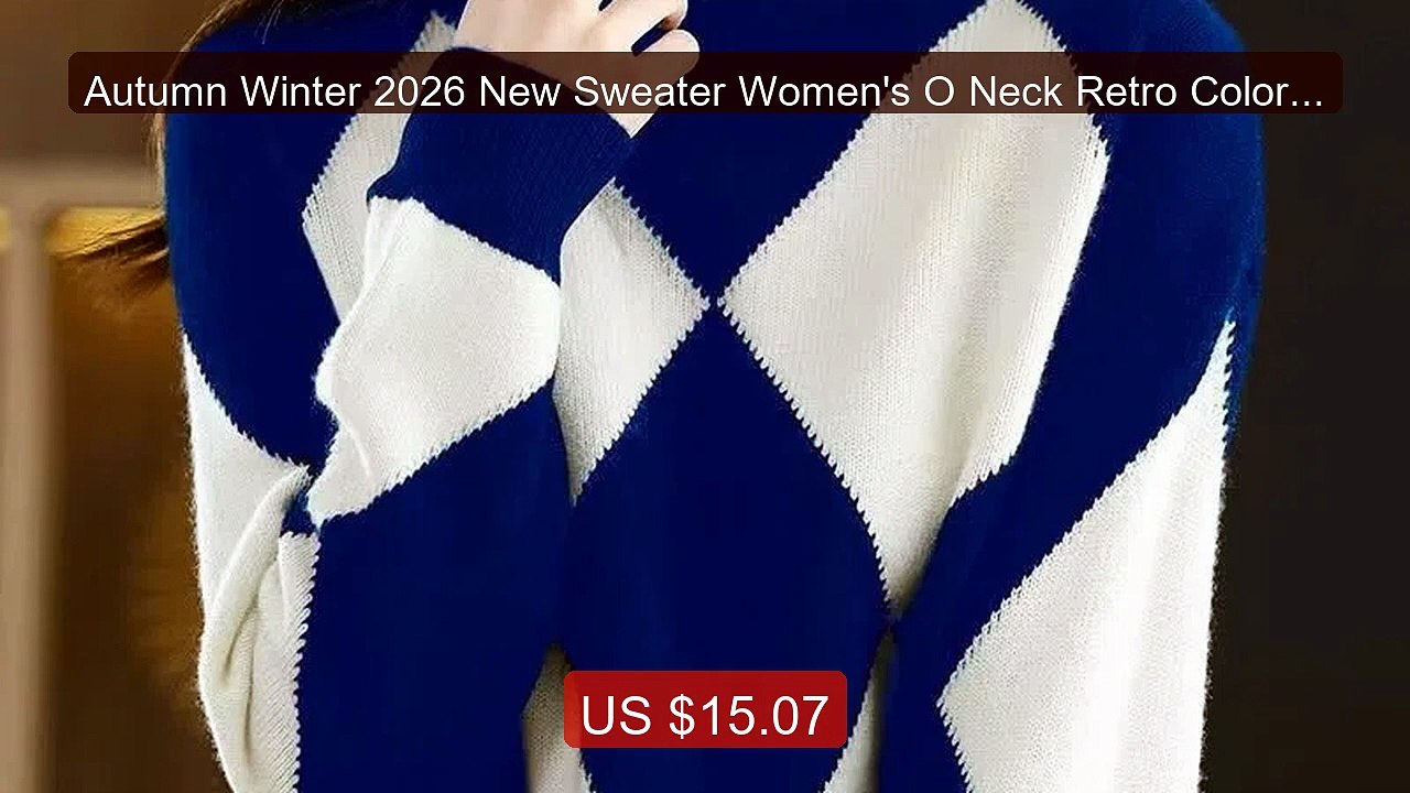 Autumn Winter 2026 New Sweater Women's O Neck Retro Color Blo... -- Amazing Value 2026 | Must Have!