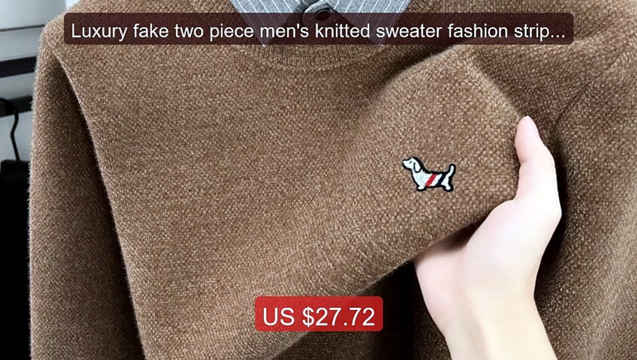 Luxury fake two piece men's knitted sweater fashion striped lapel ... -- Best Deal 2026 | Shop Now!