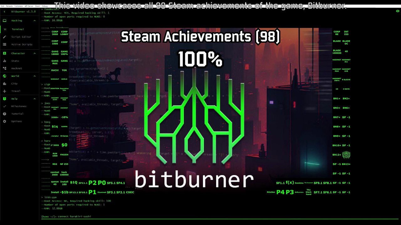 Bitburner | Steam Achievements (98), 100%
