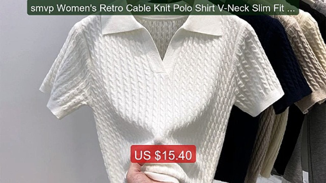 smvp Women's Retro Cable Knit Polo Shirt V-Neck Slim Fit Sh... -- Top Pick 2026 | Unbeatable Price!