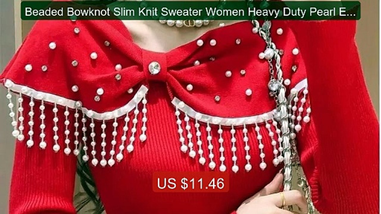 Beaded Bowknot Slim Knit Sweater Women Heavy Duty Pearl Embell... -- Hot Deal 2026 | Limited Offer!
