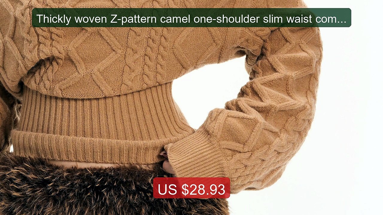 Thickly woven Z-pattern camel one-shoulder slim waist commutin... -- Hot Deal 2026 | Limited Offer!