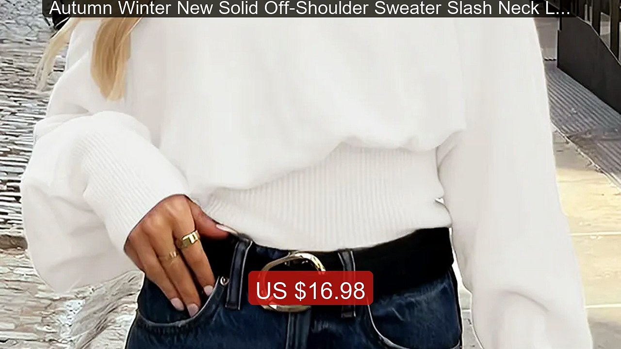 Autumn Winter New Solid Off-Shoulder Sweater Slash Neck Long Sleev... -- Best Deal 2026 | Shop Now!