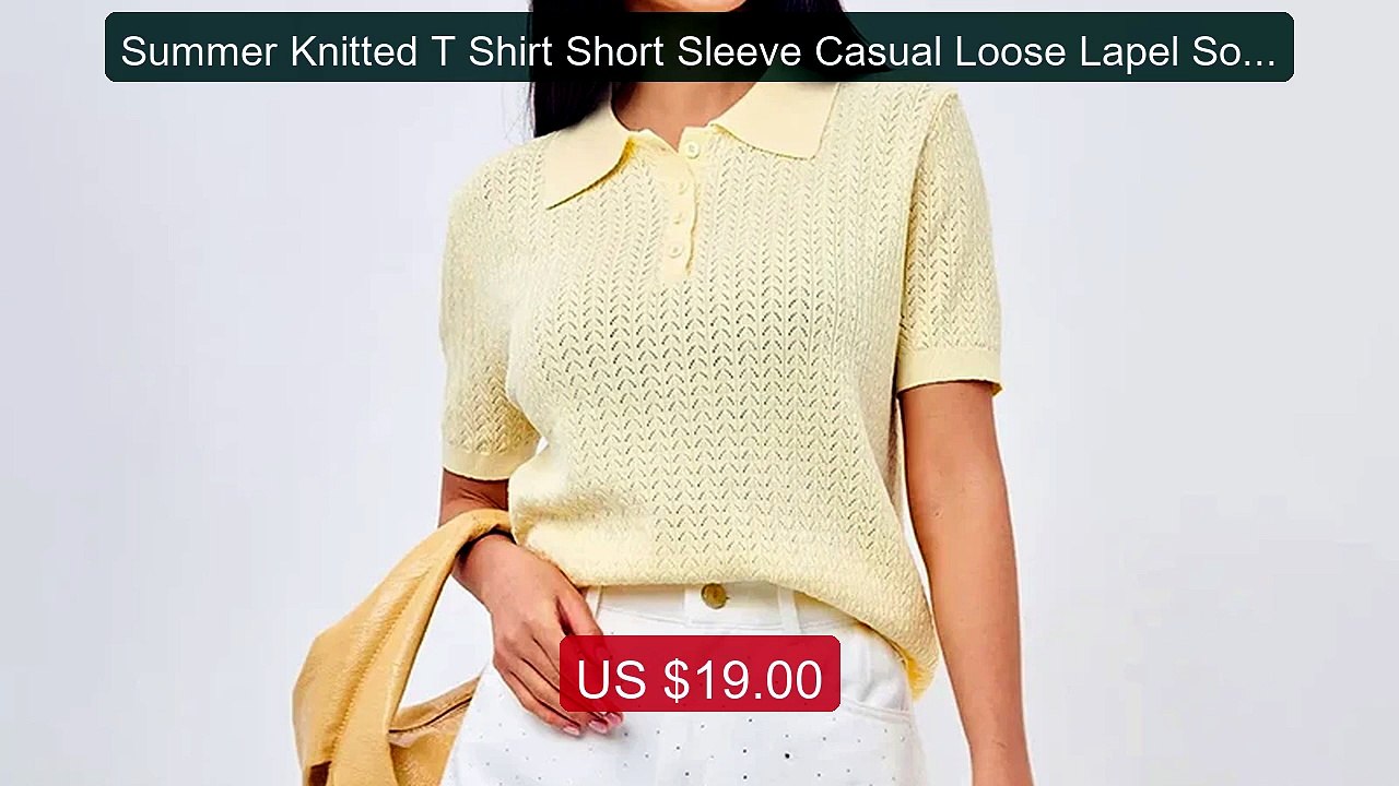 Summer Knitted T Shirt Short Sleeve Casual Loose Lapel Soli... -- Top Pick 2026 | Unbeatable Price!