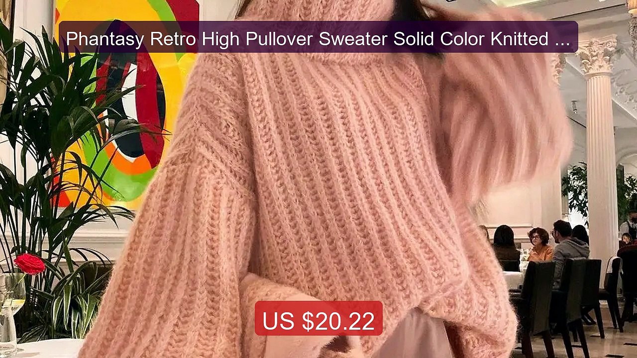 Phantasy Retro High Pullover Sweater Solid Color Knitted Sweat... -- Best Buy 2026 | Great Quality!