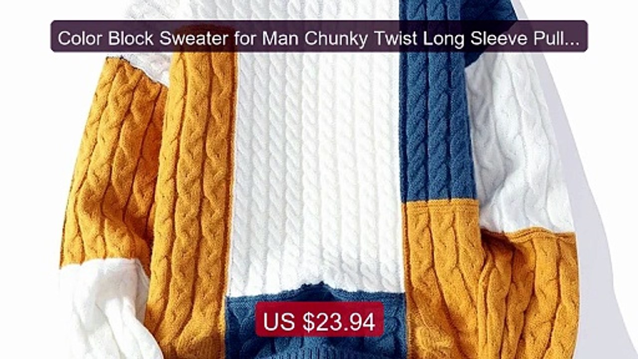 Color Block Sweater for Man Chunky Twist Long Sleeve Pullov... -- Top Pick 2026 | Unbeatable Price!