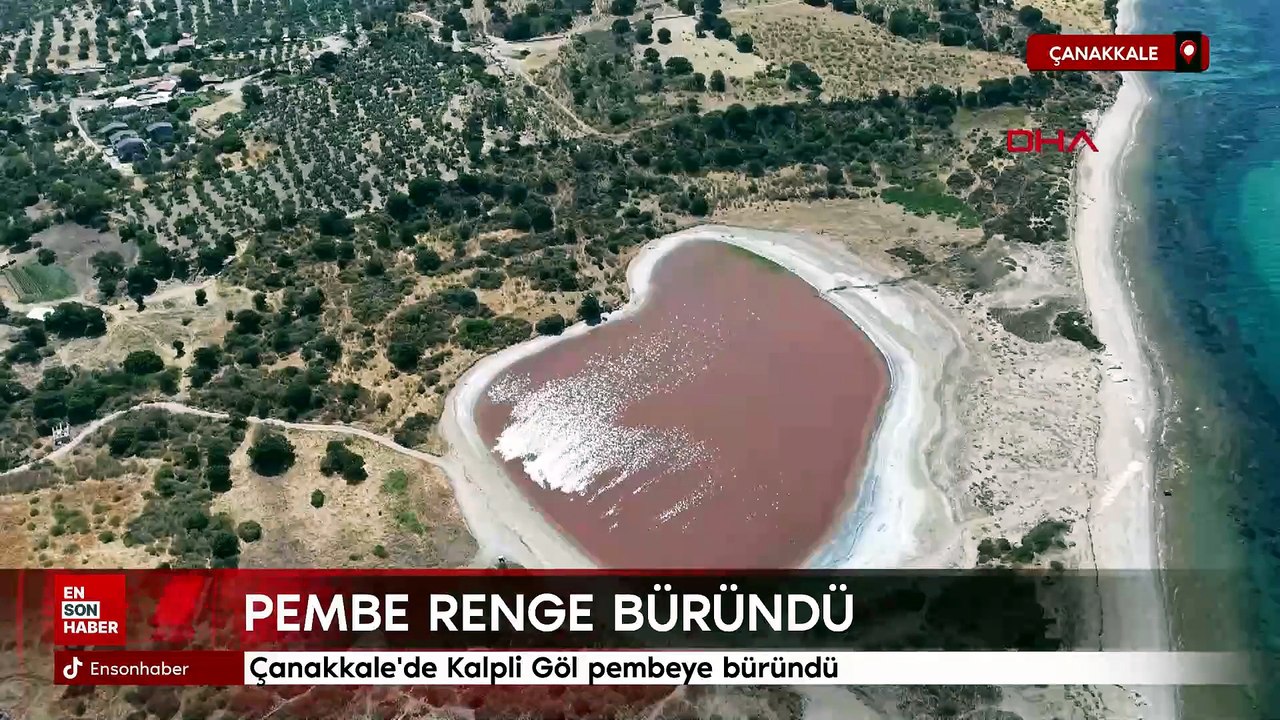 Çanakkale'de 'Kalpli Göl' pembeye büründü