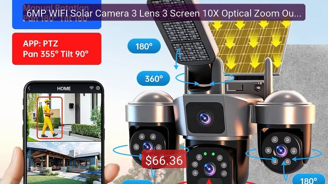 6MP WIFI Solar Camera 3 Lens 3 Screen 10X Optical Zoom Outdoor PTZ ... Top Rated 2026 | Buy Now!