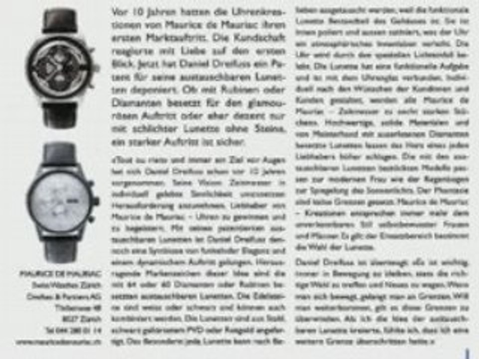 Maurice De Mauriac Zurich Swiss Luxury Gold & Diamond Watch