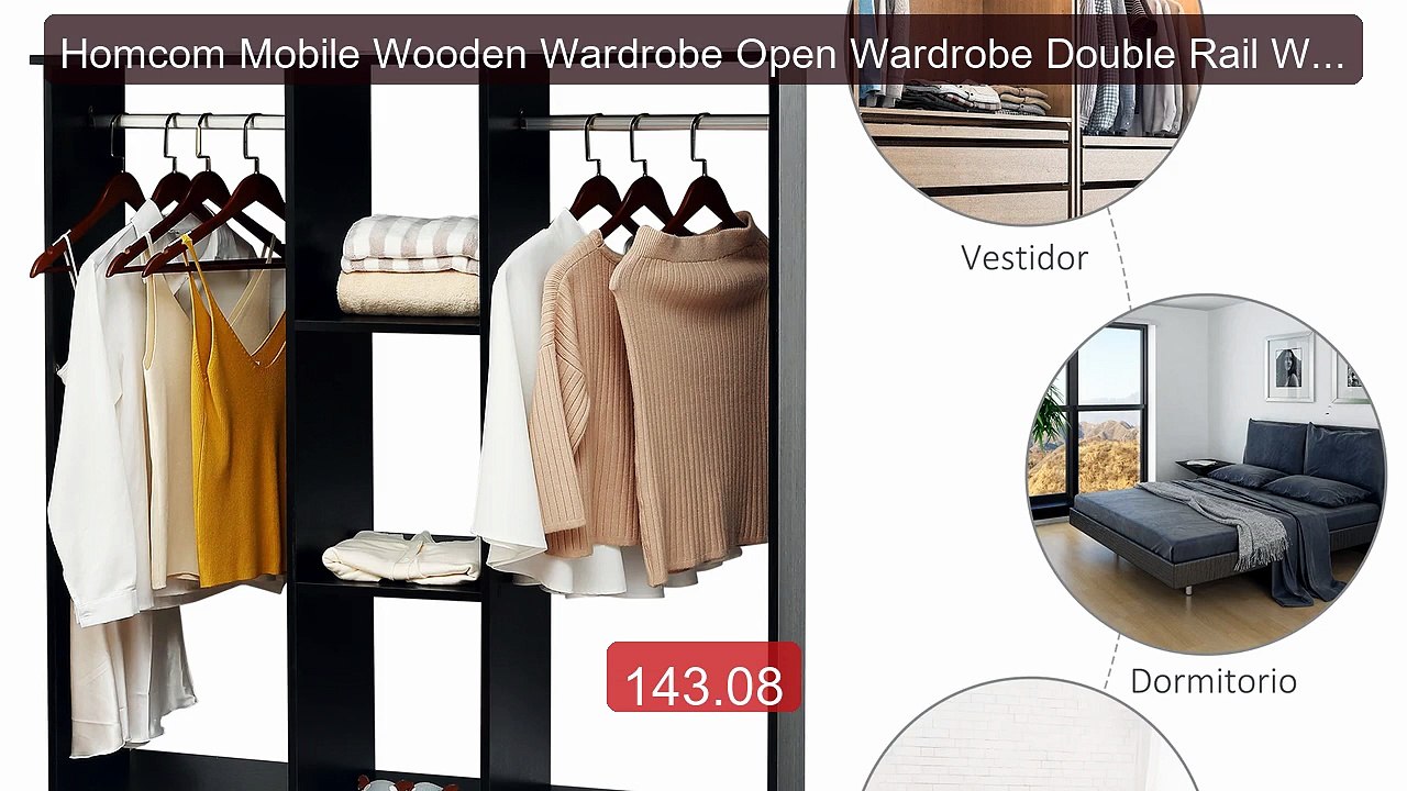 Homcom Mobile Wooden Wardrobe Open Wardrobe Double Rail Wardrobe -- Best Deal 2026 | Shop Now!