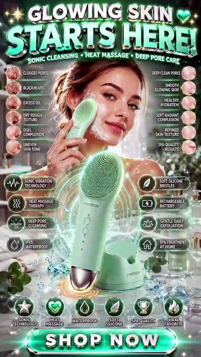 PRITECH Silicone Face Scrubber | Rechargeable Facial Cleansing Brush with Heat Massage