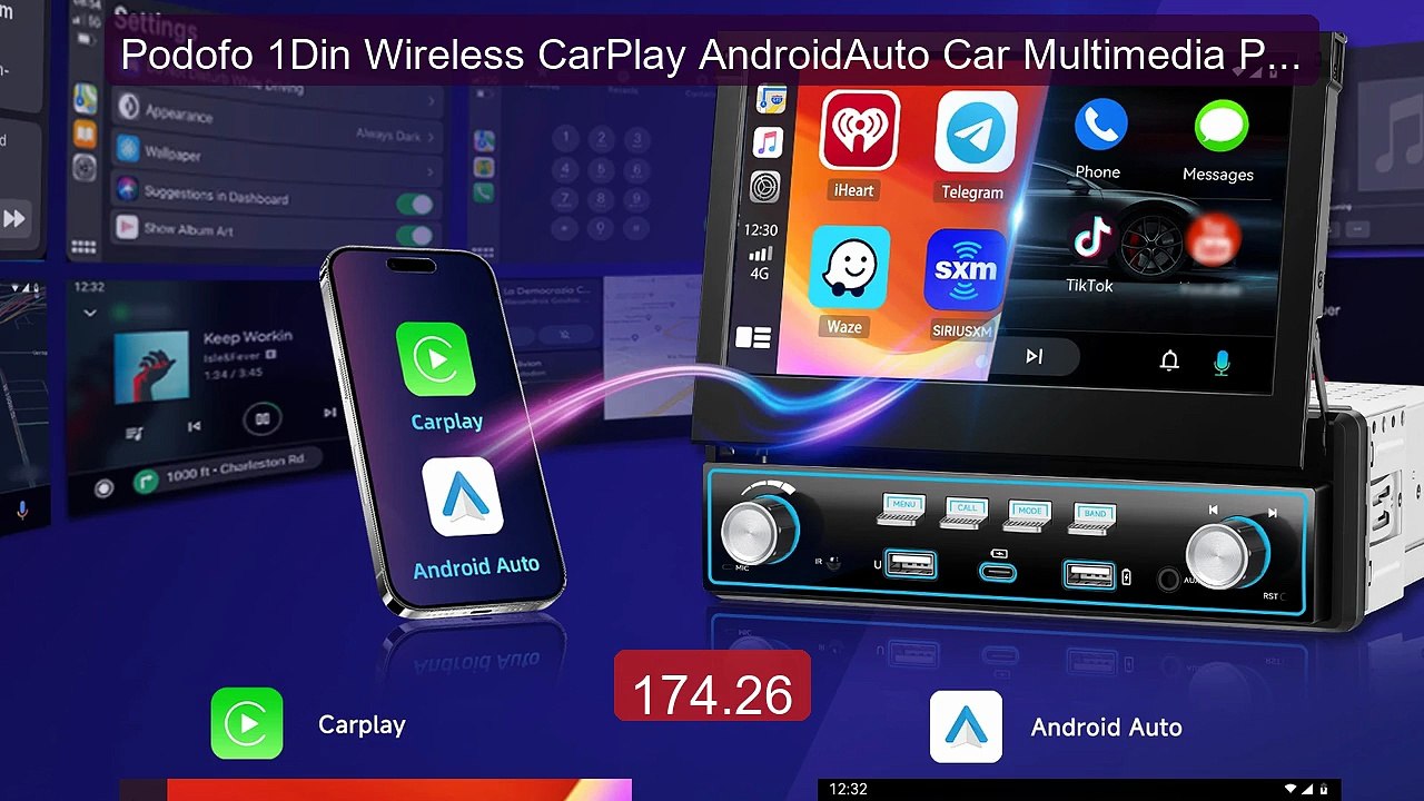 Podofo 1Din Wireless CarPlay AndroidAuto Car Multimedia Player 7 I... -- Best Deal 2026 | Shop Now!