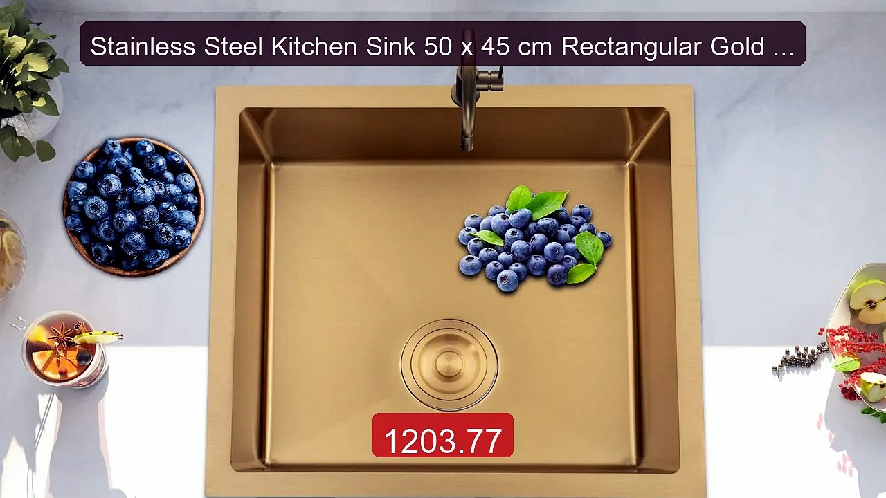 Stainless Steel Kitchen Sink 50 x 45 cm Rectangular Gold w/ Dr... -- Hot Deal 2026 | Limited Offer!
