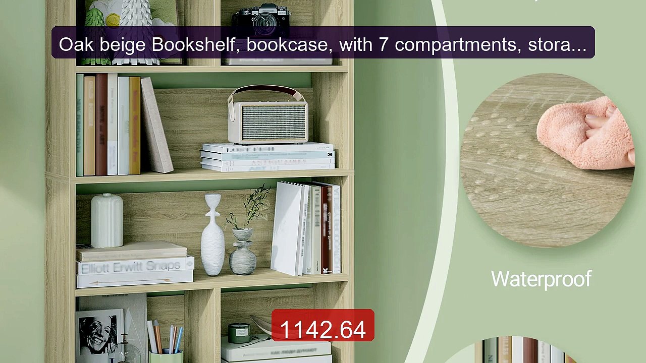 Oak beige Bookshelf, bookcase, with 7 compartments, storage s... -- Amazing Value 2026 | Must Have!