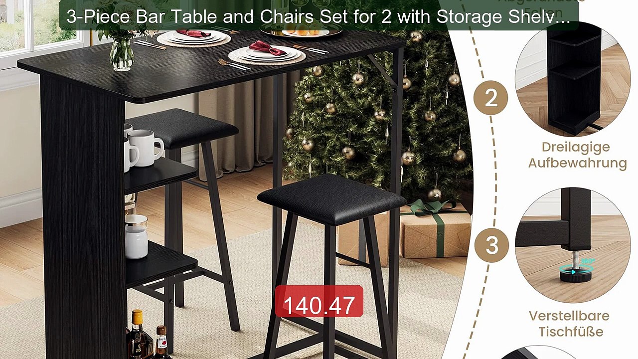 3-Piece Bar Table and Chairs Set for 2 with Storage Shelves –... -- Amazing Value 2026 | Must Have!