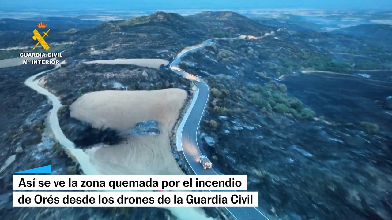 Los drones de la Guardia Civil rastrean focos activos en el incendio de Orés