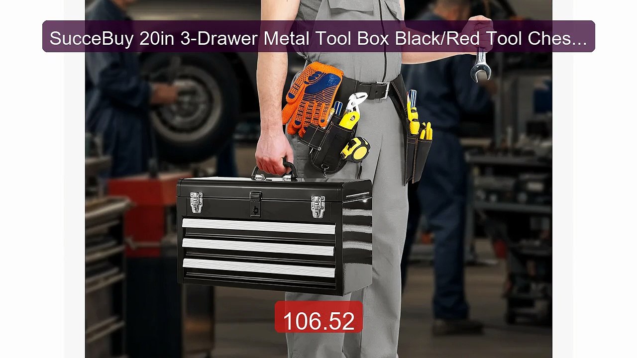 SucceBuy 20in 3-Drawer Metal Tool Box Black/Red Tool Chest wit... -- Hot Deal 2026 | Limited Offer!
