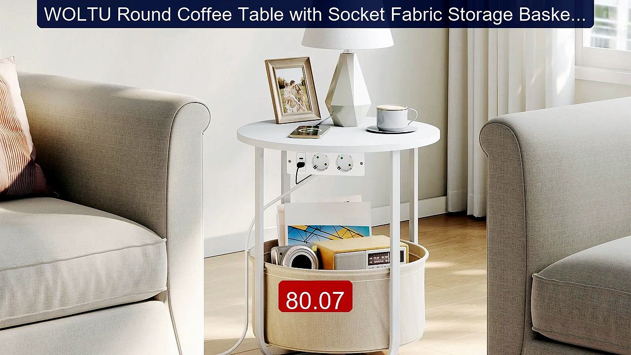 WOLTU Round Coffee Table with Socket Fabric Storage Basket Me... -- Amazing Value 2026 | Must Have!