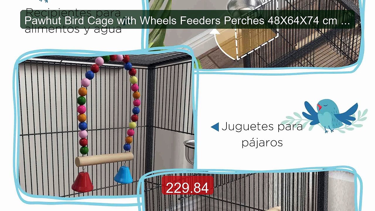 Pawhut Bird Cage with Wheels Feeders Perches 48X64X74 cm Gray -- Top Pick 2026 | Unbeatable Price!