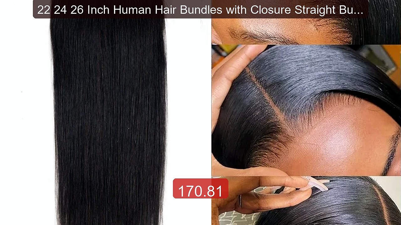 22 24 26 Inch Human Hair Bundles with Closure Straight Bundles Huma... -- Top Rated 2026 | Buy Now!