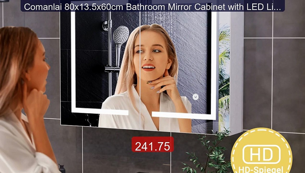 Comanlai 80x13.5x60cm Bathroom Mirror Cabinet with LED Lighti... -- Amazing Value 2026 | Must Have!
