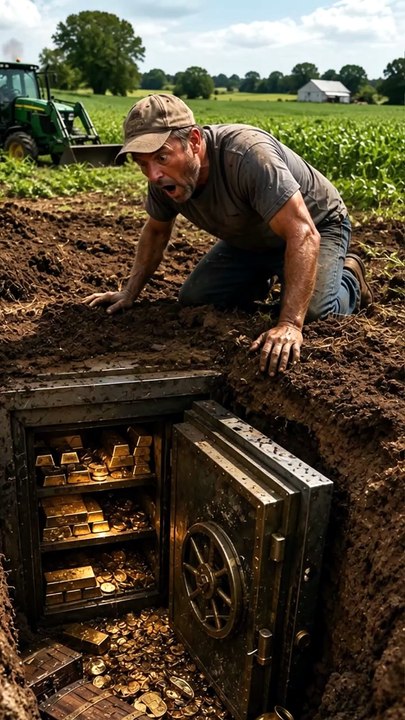 🚜🔑 While working on his farm, a man uncovers something no one expected—a hidden underground vault! What secrets could have been locked away for years_ Watch until the end to find out! 👀✨ #HiddenVault #TreasureHun