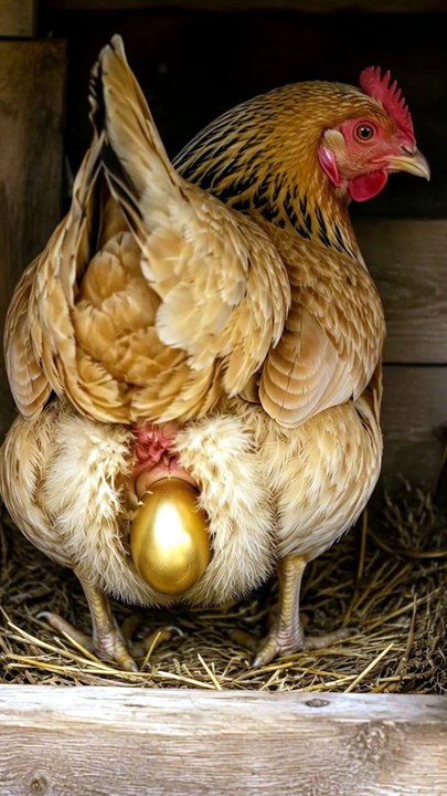 A Hen Lays a Golden Egg—You Have to See This Incredible Moment! ✨🐔 #Hen #Chicken #Fantasy #FarmLife #FarmAnimals