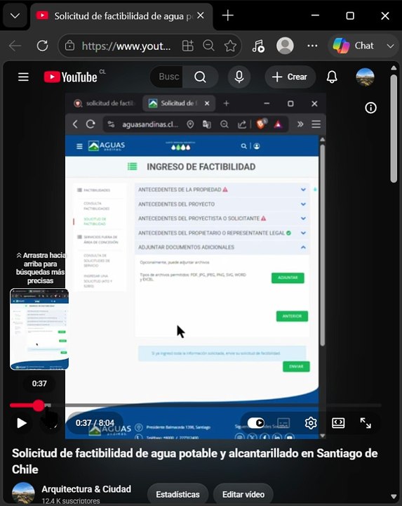 Solicitud de factibilidad de agua potable y alcantarillado en Santiago de Chile - YouTube - Personal - Microsoft​ Edge 2026-07-19 22-31-51