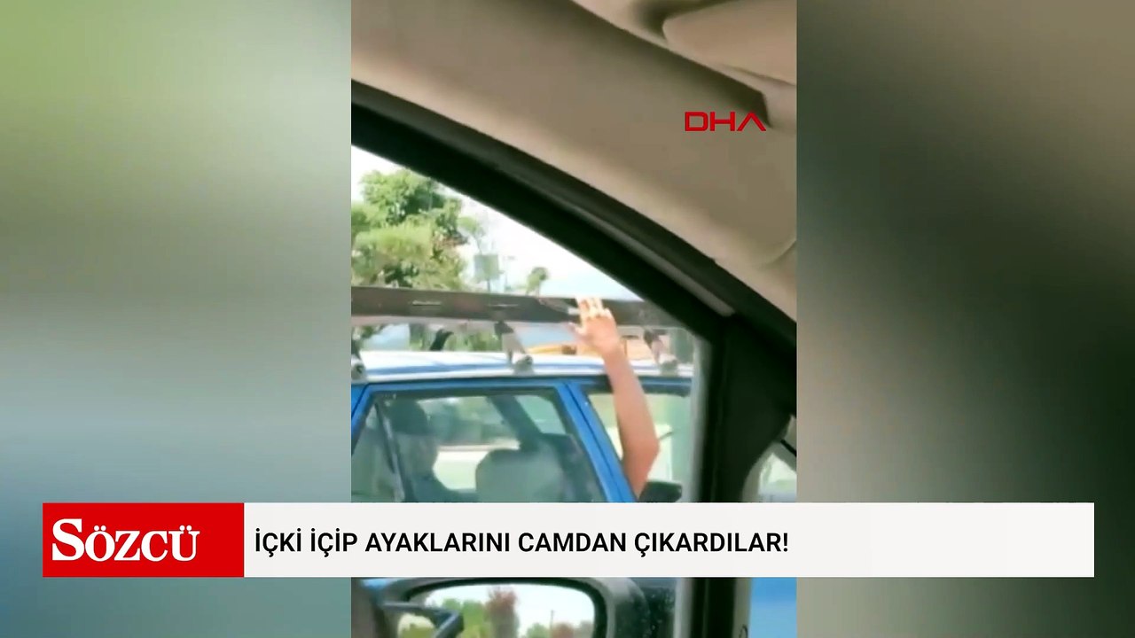 İçki içip ayaklarını camdan çıkardılar! Sivil polisi görünce gazladılar